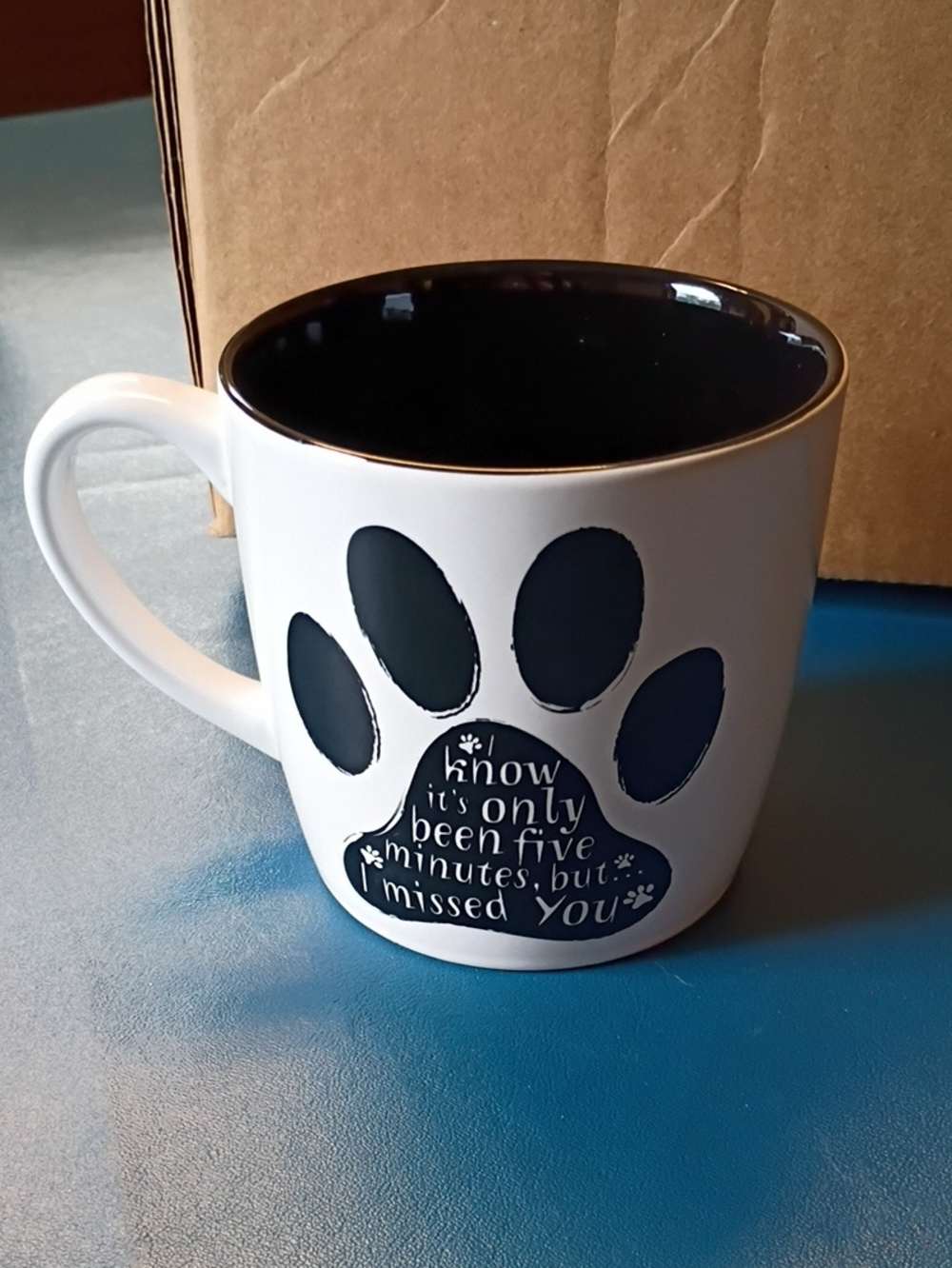 White and Black Paw Print Ceramic Coffee Mug - Missing You Message